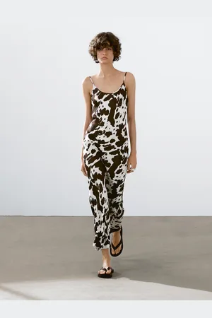 Massimo Dutti Vestido Midi Lencero Animal Print