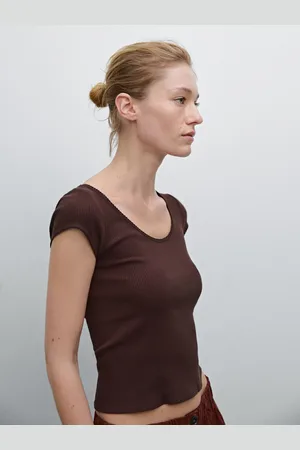 Massimo Dutti Camiseta Detalle Puntilla Algodón