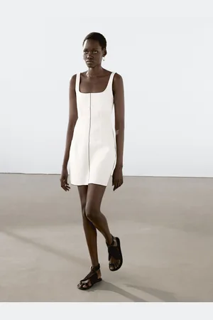 Massimo Dutti Vestido Mini Vivos Contraste Lino