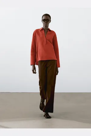 Massimo Dutti Blusa Cuello Polo Con Lino