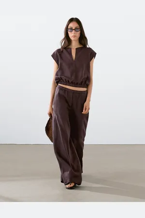 Massimo Dutti Blusa Detalle Goma Bajo Lino