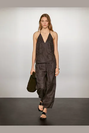 Massimo Dutti Top Bordados Mezcla Lino