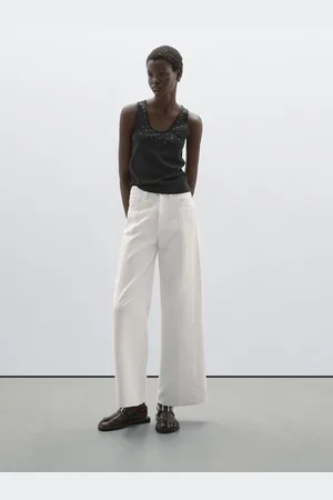Massimo Dutti Jeans Wide Leg Tiro Alto Detalle Cortes