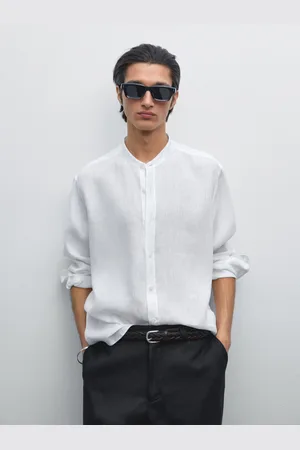 Massimo Dutti Camisa Cuello Mao Regular Fit 100% Lino
