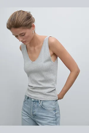 Massimo Dutti Top Detalle Blonda Mezcla Algodón