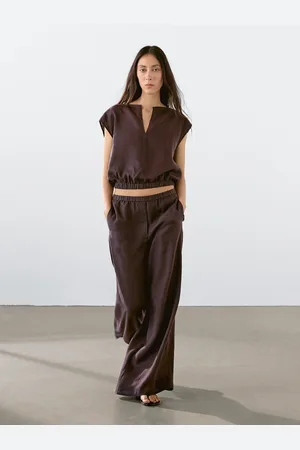 Massimo Dutti Pantalón Recto Cintura Elástica Lino