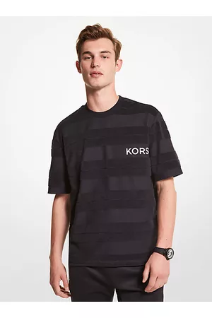 Michael Kors Hombre Camisetas - MKCamiseta de felpa con logotipo a rayas - Negro(Negro) - Michael Kors