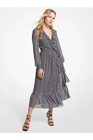 Michael Kors Mujer Estampados - MKVestido cruzado de georgette Whitney con estampado animal - Negro/blanco(Negro) - Michael Kors