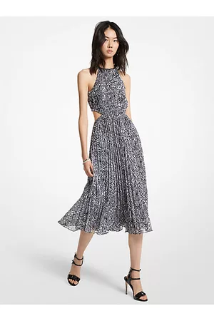 Michael Kors Mujer Estampados - MKVestido de georgette plisado con estampado de cebra y abertura - Negro/blanco(Negro) - Michael Kors