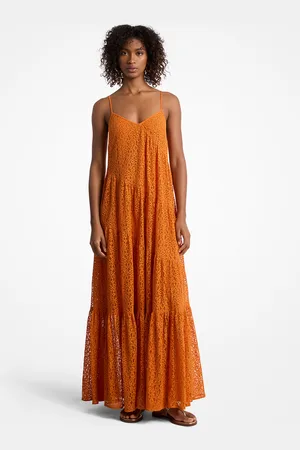Michael Kors MKVestido lencero de encaje floral con capas - Naranja - Michael Kors