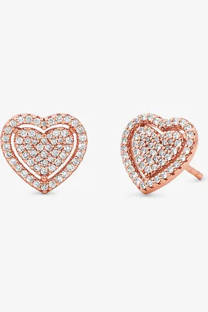 Michael Kors MKPendientes de plata de ley con chapado en metal precioso en forma de corazón con incrustaciones - Rosa - Michael Kors