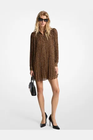 Michael Kors MKVestido plisado de georgette con estampado de guepardo - - Michael Kors