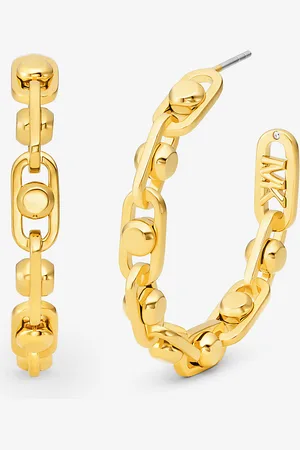 Michael Kors MKPendientes de aro Astor medianos de latón chapado en metal precioso con cadena - - Michael Kors