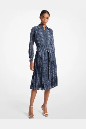 Michael Kors MKVestido camisero plisado de georgette con estampado de serpiente - - Michael Kors