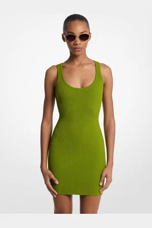 Michael Kors MKVestido de tirantes acanalado de viscosa elástica - Verde - Michael Kors