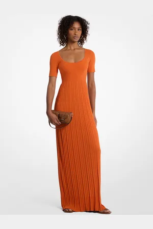 Michael Kors MKVestido midi de punto elástico acanalado - Naranja - Michael Kors