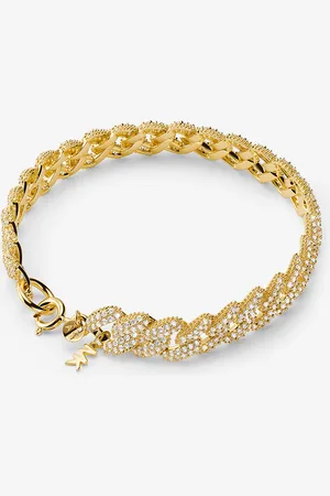 Michael Kors MKPulsera de plata de ley con chapado en metales preciosos, cadena de eslabones e incrustaciones - - Michael Kors