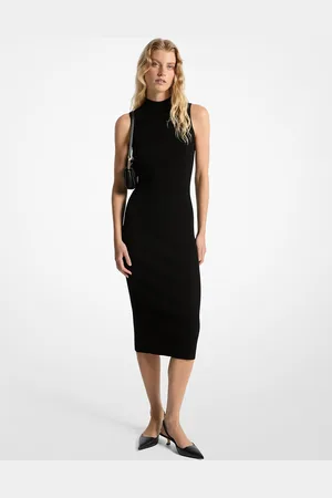 Michael Kors MKVestido midi acanalado con cuello alto - - Michael Kors