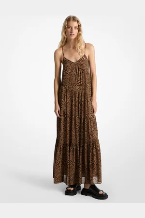 Michael Kors MKVestido maxi de georgette a capas con estampado de guepardo - - Michael Kors