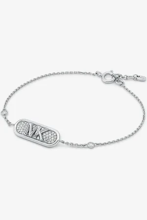 Michael Kors MKPulsera de plata de ley con incrustaciones, logotipo imperio y opción de chapado en metal precioso - - Michael Kors