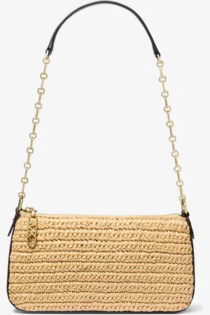 Michael Kors MKPochette mediano de paja tejida a mano con cadena de eslabones y logotipo imperio - - Michael Kors