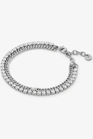 Michael Kors MKPulsera de tenis de cadena doble de latón con chapado en metal precioso - - Michael Kors