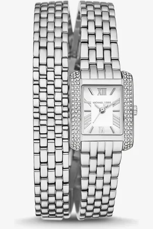 Michael Kors MKReloj Emery pequeño en tono con incrustaciones y correa doble - - Michael Kors
