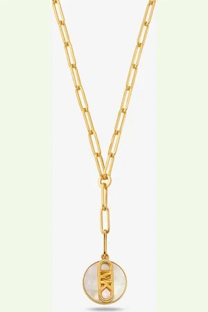 Michael Kors MKCollar de cadena de eslabones de latón chapado en metal precioso con logotipo imperio - - Michael Kors