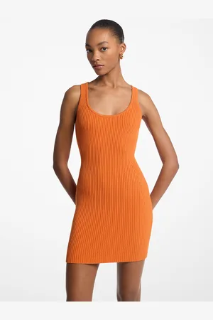 Michael Kors MKVestido de tirantes acanalado de viscosa elástica - Naranja - Michael Kors