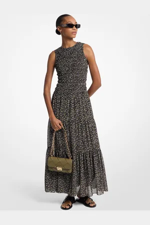 Michael Kors MKVestido maxi de georgette fruncido con estampado floral - Verde - Michael Kors
