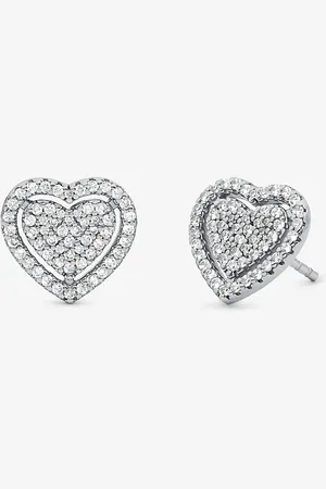 Michael Kors MKPendientes de plata de ley con chapado en metal precioso en forma de corazón con incrustaciones - - Michael Kors