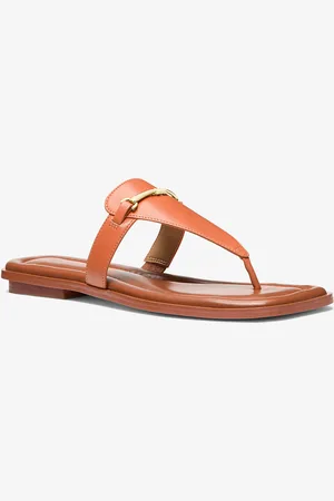 Michael Kors MKSandalia Lena de piel con tira en forma de T - Naranja - Michael Kors