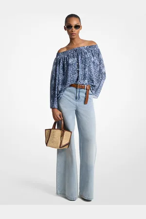 Michael Kors MKTop de georgette con estampado floral tie-dye y hombros descubiertos - - Michael Kors