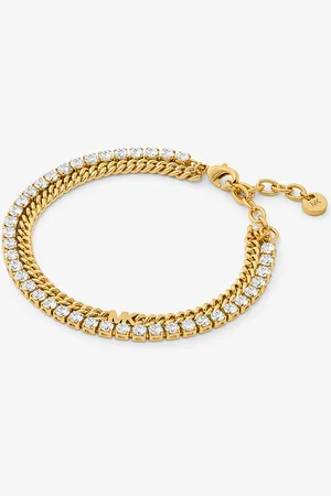 Michael Kors MKPulsera de tenis de cadena doble de latón con chapado en metal precioso - - Michael Kors