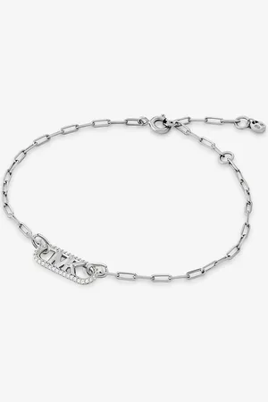 Michael Kors MKPulsera de cadena de eslabones de plata de ley chapada en metal precioso con logotipo imperio e incrustaciones - - Michael Kors