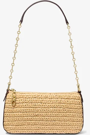 Michael Kors MKPochette mediano de paja tejida a mano con cadena de eslabones y logotipo imperio - - Michael Kors