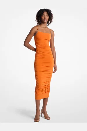 Michael Kors MKVestido de punto liso mate elástico con fruncido - Naranja - Michael Kors
