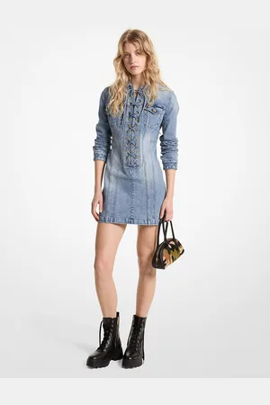 Michael Kors MKVestido mini de denim elástico con cordones - - Michael Kors