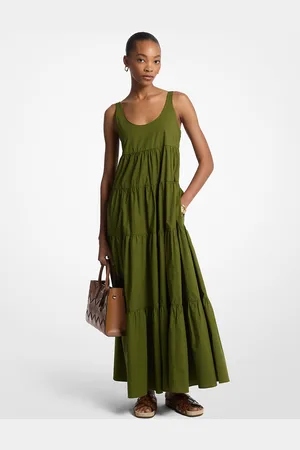 Michael Kors MKVestido de algodón elástico con capas - Verde - Michael Kors
