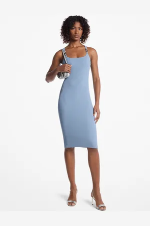 Michael Kors MKVestido de tirantes midi de punto elástico acanalado - - Michael Kors