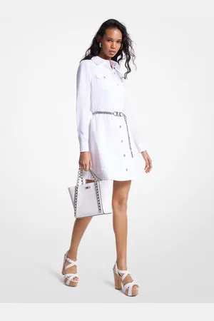 Michael Kors MKVestido camisero de popelina elástica de algodón orgánico con cinturón - - Michael Kors