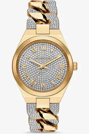 Michael Kors MKReloj Lennox en tono con cadena de eslabones curva e incrustaciones - - Michael Kors