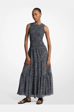 Michael Kors MKVestido maxi de georgette fruncido con estampado floral - - Michael Kors