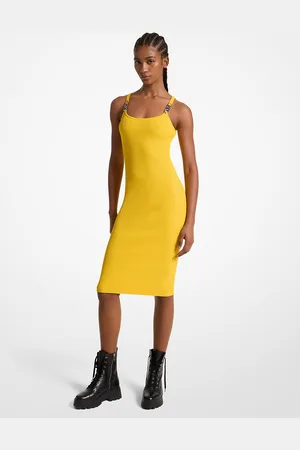 Michael Kors MKVestido de tirantes midi de punto elástico acanalado - Amarillo - Michael Kors