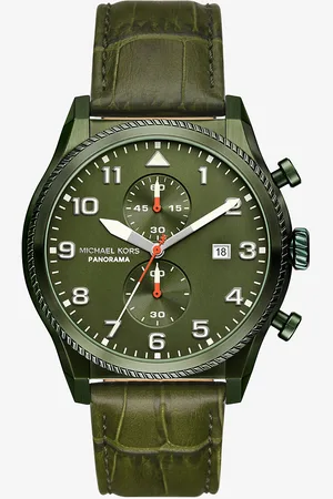 Michael Kors MKReloj Panorama oversize en tono oliva con correa de piel con motivo de cocodrilo en relieve - Verde - Michael Kors