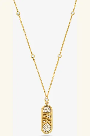 Michael Kors MKCollar de plata de ley con incrustaciones, logotipo imperio y opción de chapado en metal precioso - - Michael Kors