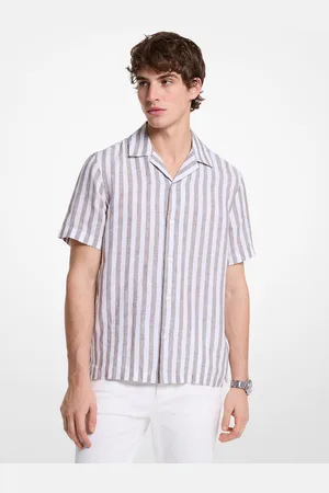 Michael Kors MKCamisa de mezcla de lino y algodón a rayas - Verde - Michael Kors