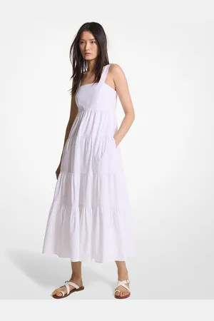Michael Kors MKVestido midi de popelina elástica de algodón con capas - - Michael Kors