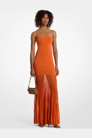 Michael Kors MKVestido transparente de punto elástico sin tirantes - Naranja - Michael Kors
