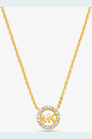 Michael Kors MKCollar Fulton de plata de ley chapada en metal precioso con incrustaciones y adorno de logotipo - - Michael Kors